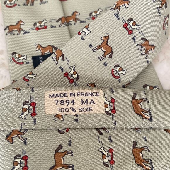 Authentic HERMES Paris Equestrian Rocking Horse 100% Silk Tie - Picture 7 of 8